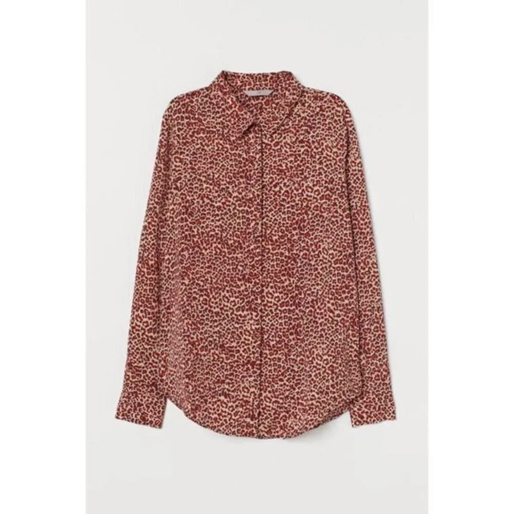 H&M Dark Red Leopard Print Blouse 0